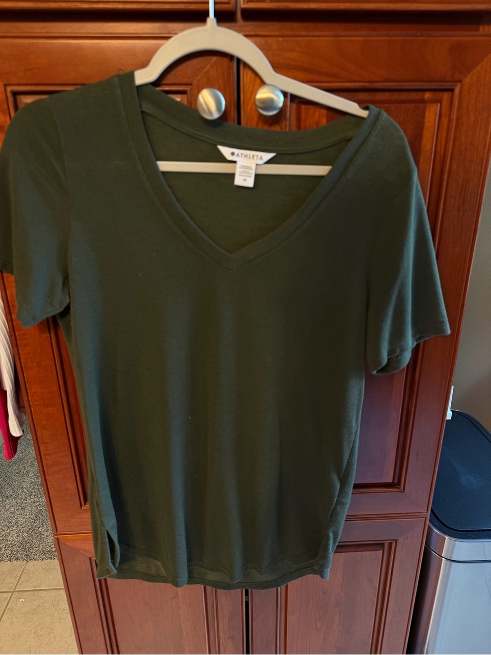 Athleta Olive Green V-Neck Short Sleeve Tee
